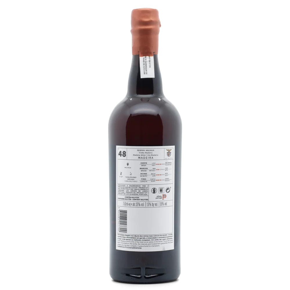 Bottle of Madeira wine with a visible label on a white background