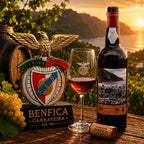 Bottle and glass of Benfica wine with a scenic background