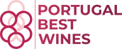 Logo for 'Portugal Best Wines' with pink text and circular design on a transparent and gradient background